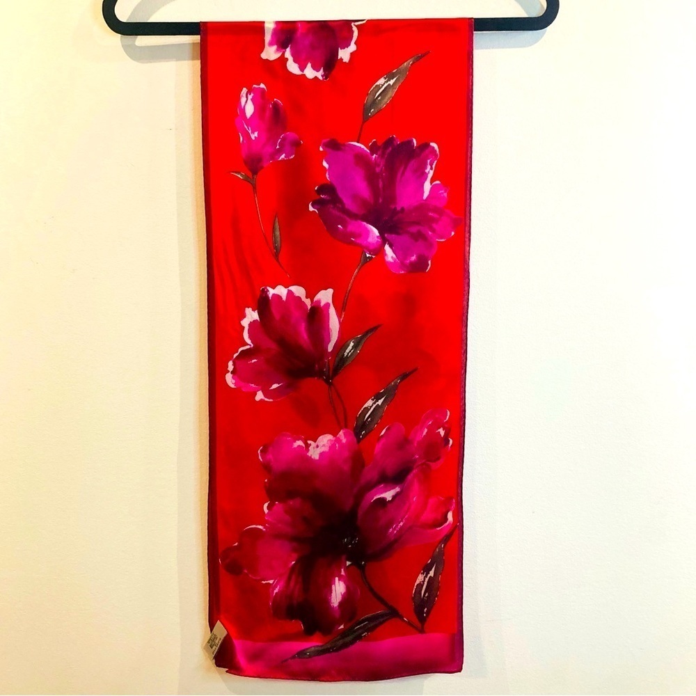 ELAINE GOLD 100% Silk Floral Skinny  Scarf